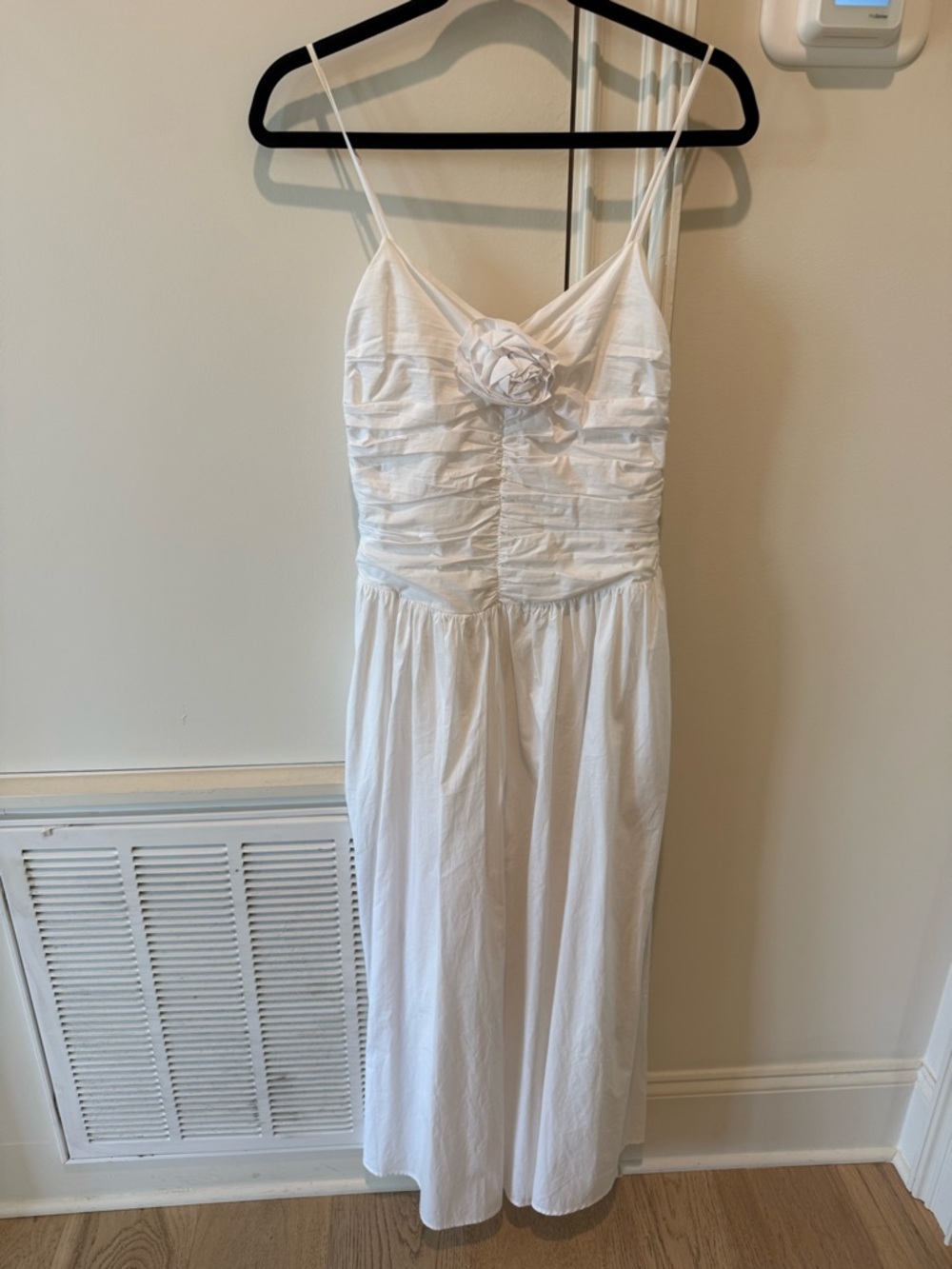 White Spaghetti Strap Maxi Dress with Flower Accent